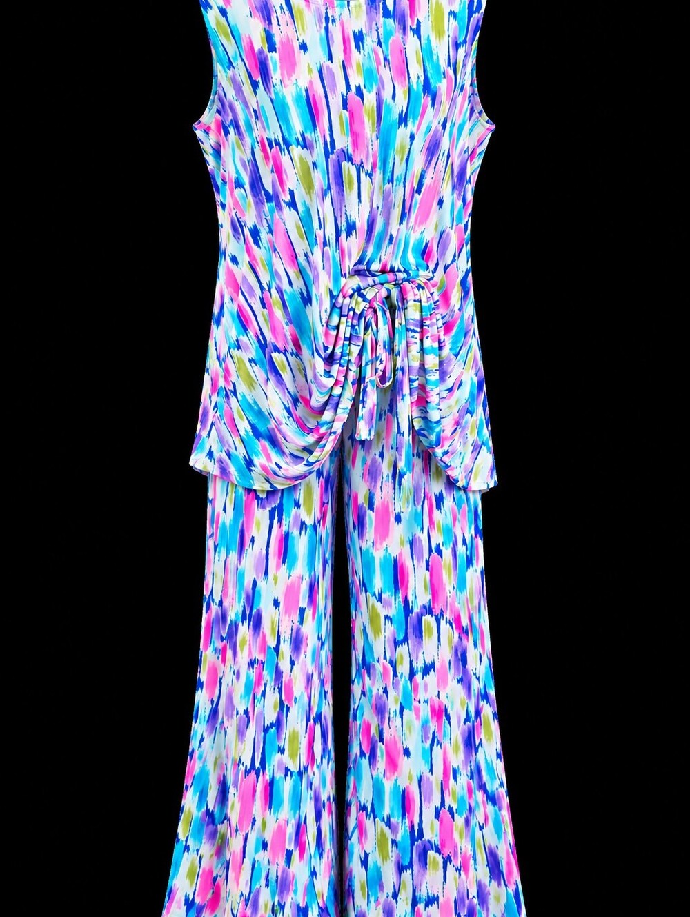 Multicolor Brushstroke Wide-Leg Jumpsuit with Tie Waist
